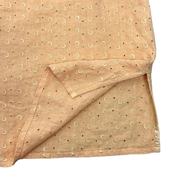 120% Lino Tangerine Orange Embroidered Eyelet 100% Linen A-line Skirt - Picture 5 of 8